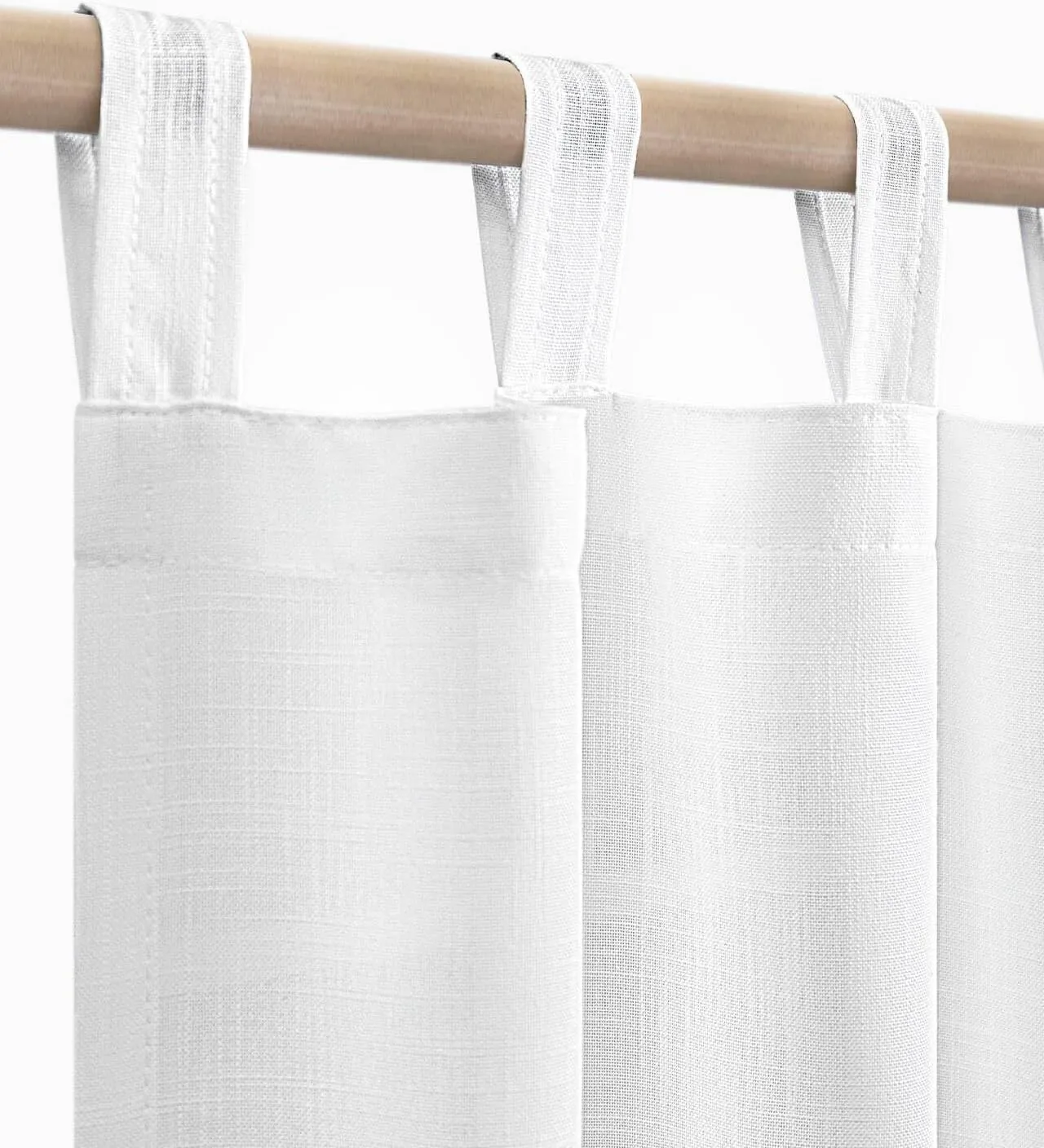 KOUFALL White Linen Curtains 84 Inches Long 2 Panels,Sheer Semi Light Filtering Tab Top Tie Loops Cotton Boho Farmhouse Ruffle Curtains for Bedroom Living Room 7 FT Length