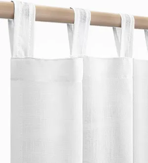 KOUFALL White Linen Curtains 84 Inches Long 2 Panels,Sheer Semi Light Filtering Tab Top Tie Loops Cotton Boho Farmhouse Ruffle Curtains for Bedroom Living Room 7 FT Length