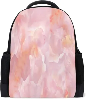 Kuizee Classic Backpack Schoolbag Adjustable Padded Shoulder Straps Daypack ﻿Pink Onyx Crystal Marble Texture Casual Bags Durable College Daily 16Inch