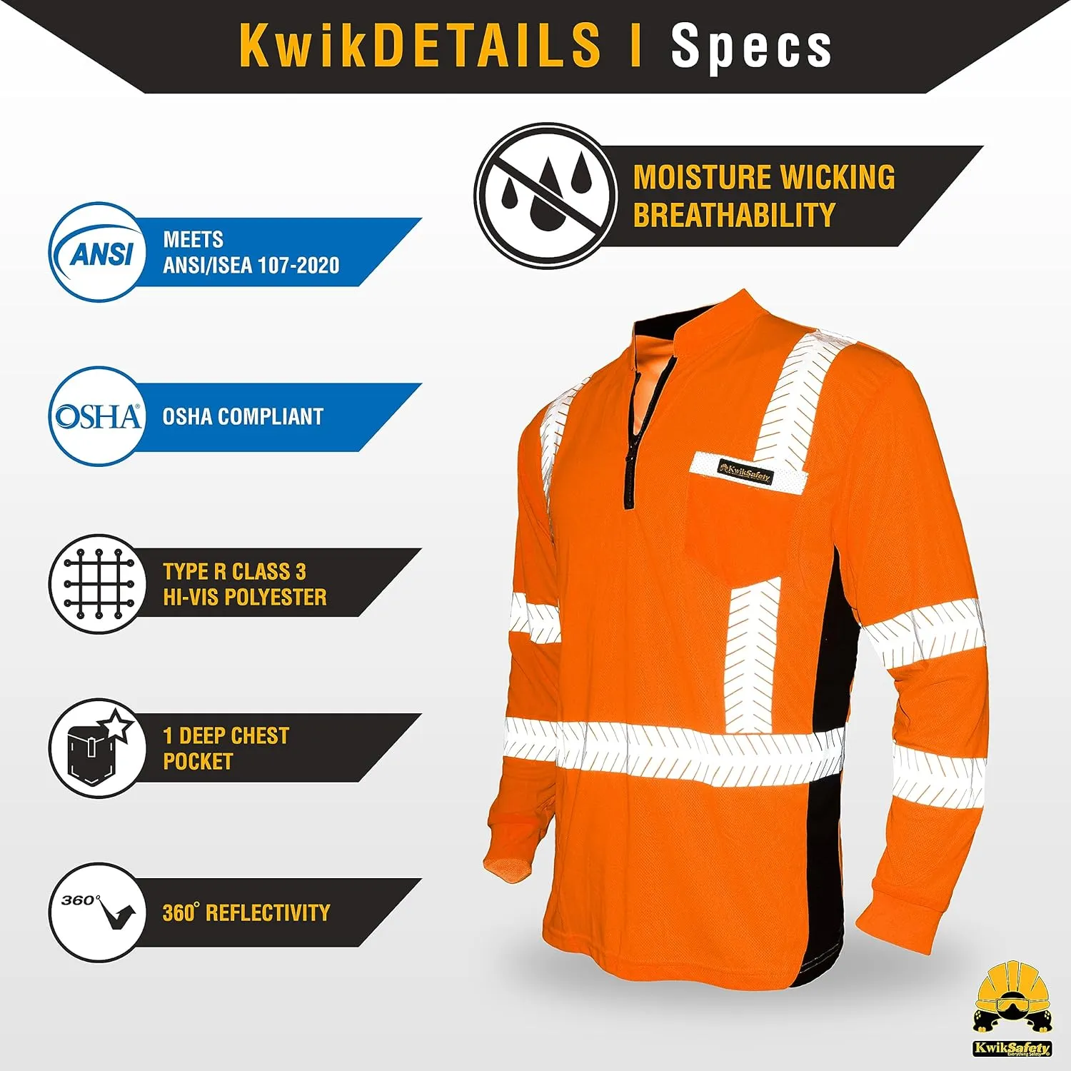 KwikSafety - Charlotte, NC - Premium Long Sleeve Safety Shirts [Crew Neck, Button & Zip Collar] Class 3 ANSI Tested OSHA