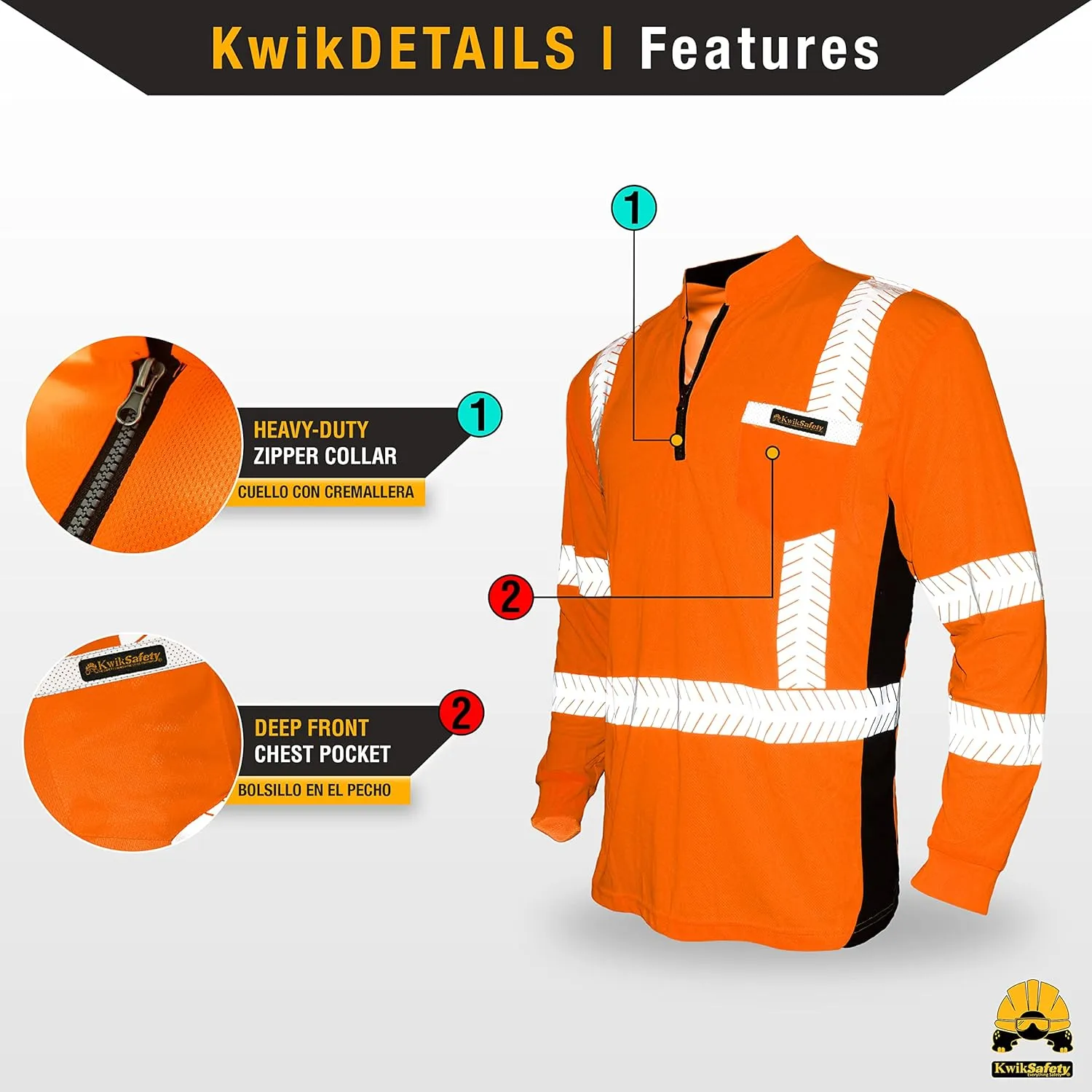 KwikSafety - Charlotte, NC - Premium Long Sleeve Safety Shirts [Crew Neck, Button & Zip Collar] Class 3 ANSI Tested OSHA