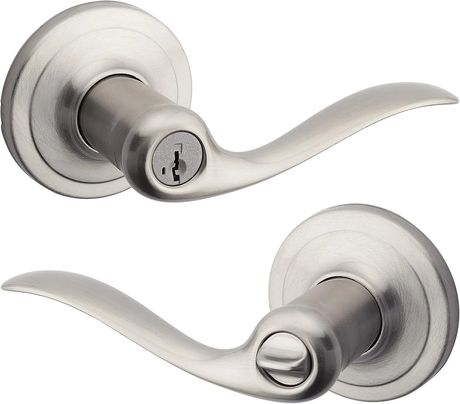 Kwikset Satin Nickel Keyed Lever Door Handle with Lock, Reversible, Pick Resistant Smartkey Security - For Front Doors and Bedrooms
