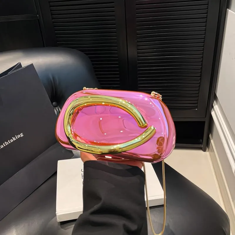Ladies All-Match Shoulder Bag with Chain Versatile Sling Bag Buckle Elegant Evening Bag Shopping Travel Party Phone