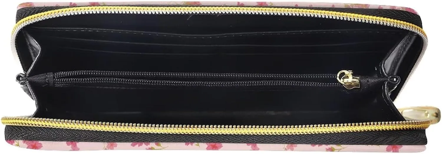 Ladies Wallet Travel Clutch Purse Casual Money Organizer with Zipper Slim Essential Pouch Tiny Floral Print Pink