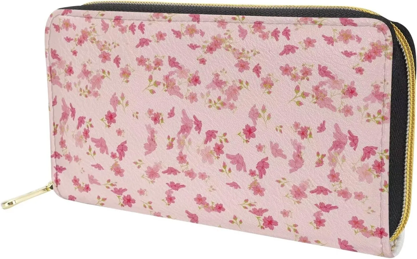 Ladies Wallet Travel Clutch Purse Casual Money Organizer with Zipper Slim Essential Pouch Tiny Floral Print Pink