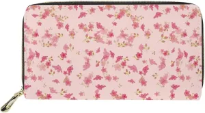 Ladies Wallet Travel Clutch Purse Casual Money Organizer with Zipper Slim Essential Pouch Tiny Floral Print Pink