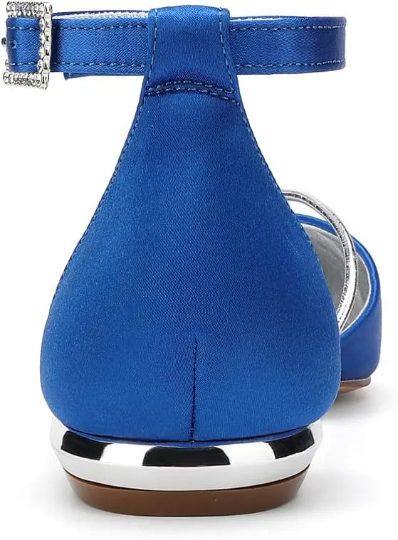 Lady Elegant Pointed Toe Satin Dress Flats Shoes with Pearl and Crystals