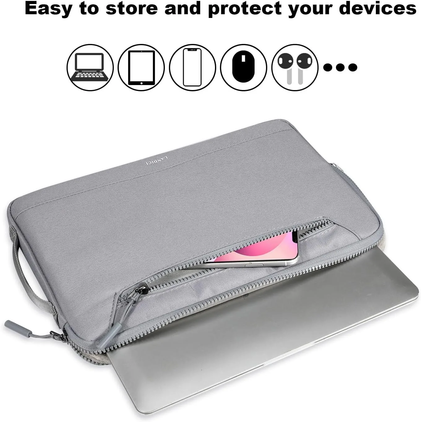 LANDICI 360°Protective Laptop Sleeve Case 15.6 16 Inch with Handle, Waterproof Slim Computer Cover Bag Compatible with MacBook Pro 16, Lenovo Yoga 7i 16, Asus vivobook 15, HP Acer Dell, Grey