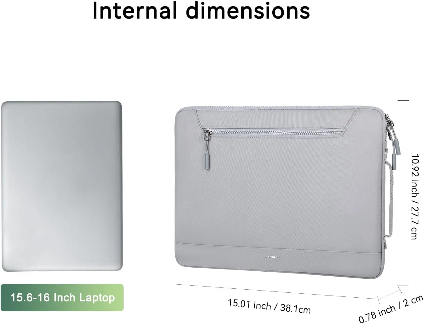 LANDICI 360°Protective Laptop Sleeve Case 15.6 16 Inch with Handle, Waterproof Slim Computer Cover Bag Compatible with MacBook Pro 16, Lenovo Yoga 7i 16, Asus vivobook 15, HP Acer Dell, Grey
