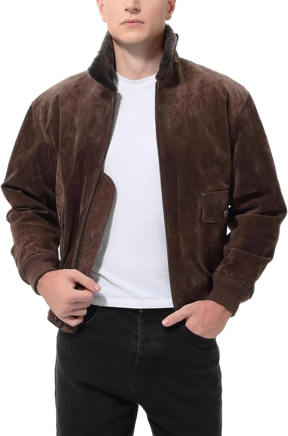 Landing Leathers Men Navy G-1 Leather Flight Bomber Jacket (Also available in Big & Tall)