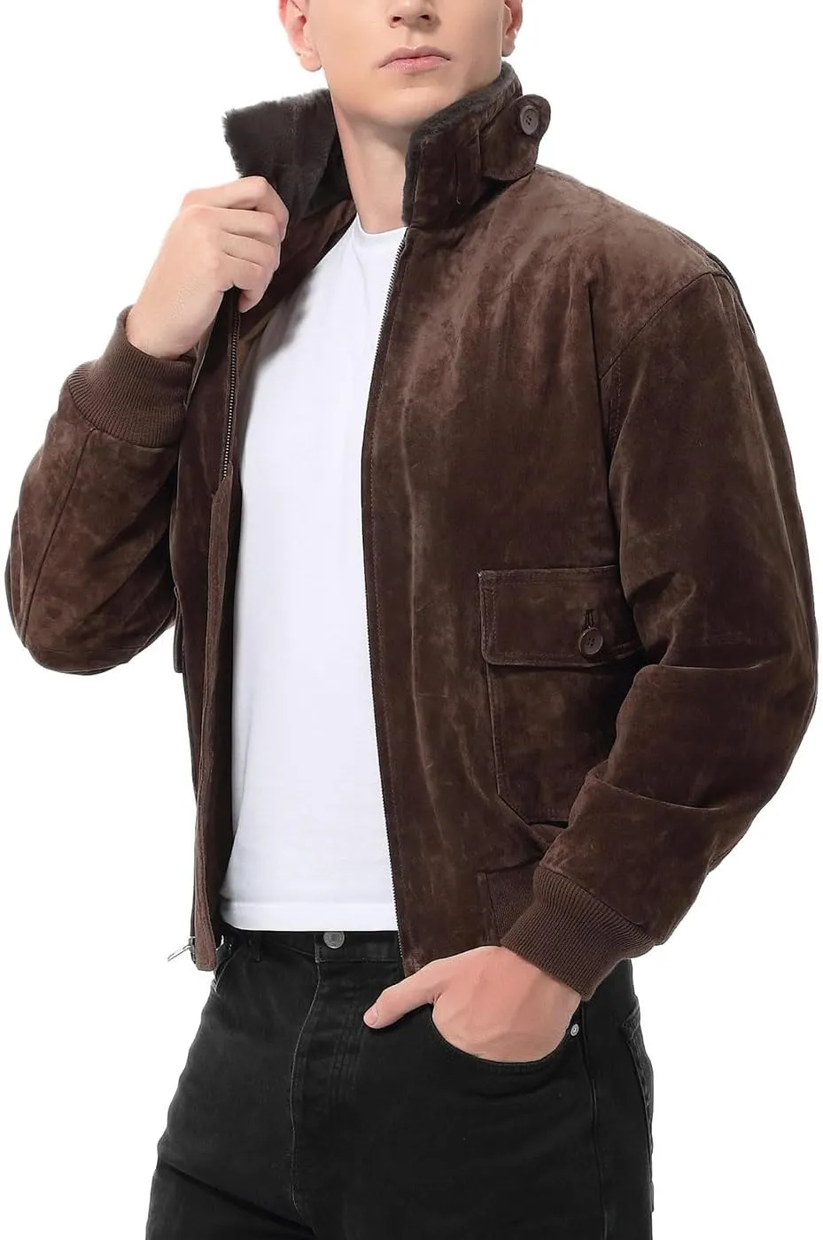 Landing Leathers Men Navy G-1 Leather Flight Bomber Jacket (Also available in Big & Tall)
