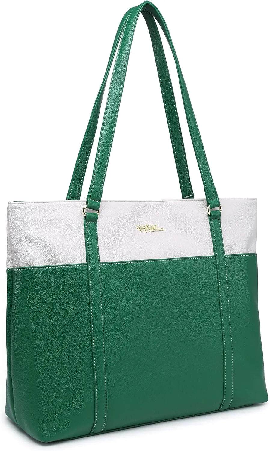 Laptop Leather Tote Bag for 15.6 inch Notebook Travel Work Carrying Bag with Smart Trolley Strap Design - Green