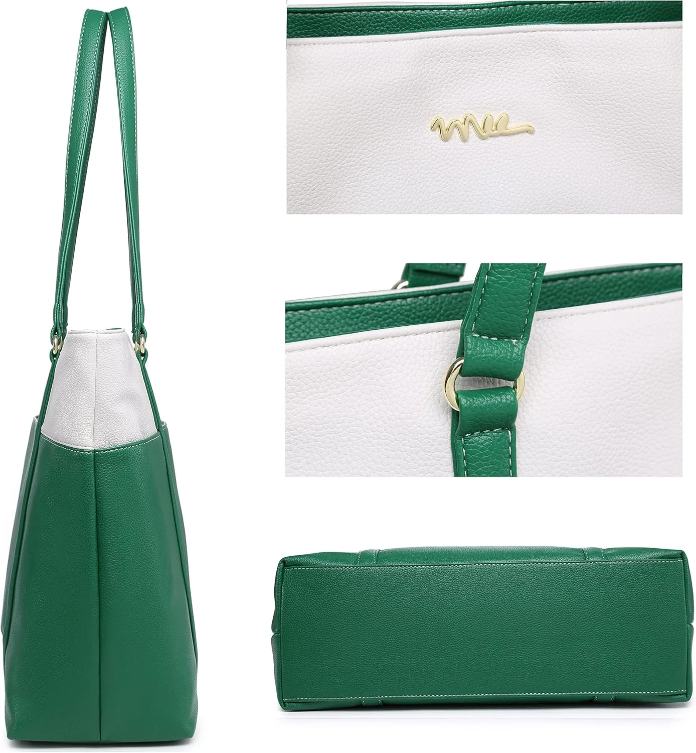 Laptop Leather Tote Bag for 15.6 inch Notebook Travel Work Carrying Bag with Smart Trolley Strap Design - Green