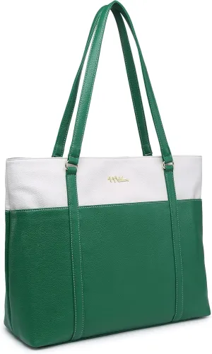 Laptop Leather Tote Bag for 15.6 inch Notebook Travel Work Carrying Bag with Smart Trolley Strap Design - Green