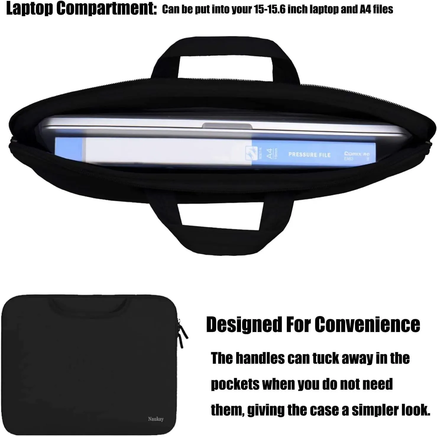 Laptop Sleeve Bag 17 inch, Resistant Neoprene Laptop Sleeve with Handle/Notebook Computer Protective Case Cover/Ultrabook Briefcase Carrying Bag for 17 15.6 Inch Laptop, Computer, Tablet - Black