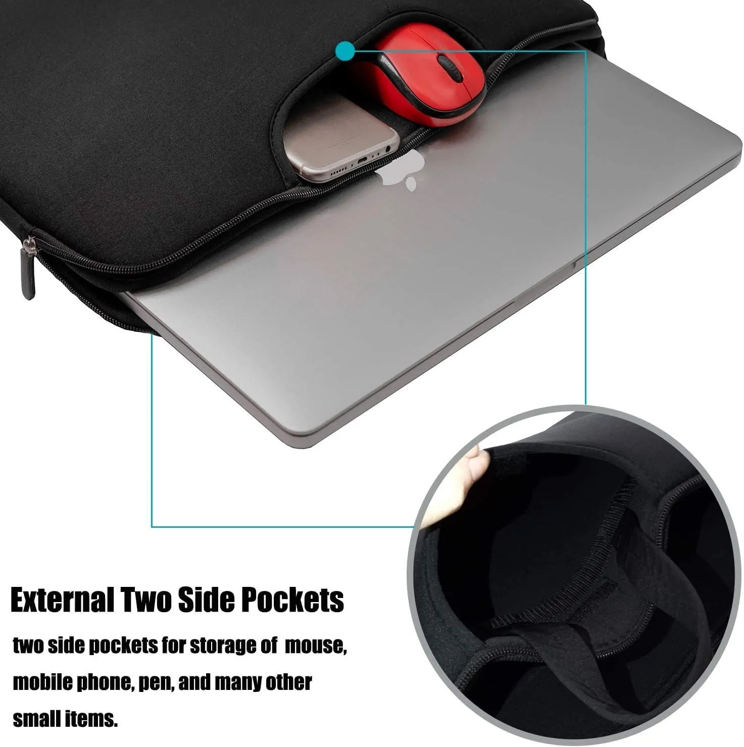 Laptop Sleeve Bag 17 inch, Resistant Neoprene Laptop Sleeve with Handle/Notebook Computer Protective Case Cover/Ultrabook Briefcase Carrying Bag for 17 15.6 Inch Laptop, Computer, Tablet - Black