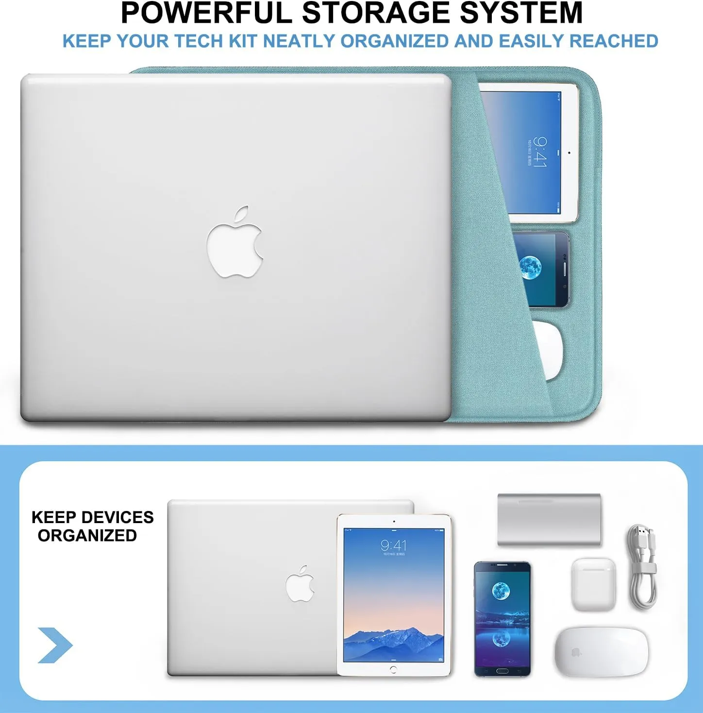 Laptop Sleeve Case 13.3 inch, Shockproof Protective Computer Cover with Accessories Pocket, Laptop Bag Compatible with MacBook Air/Pro 13-13.3 inch, Compatible for MacBook Pro 14 inch, LightBlue