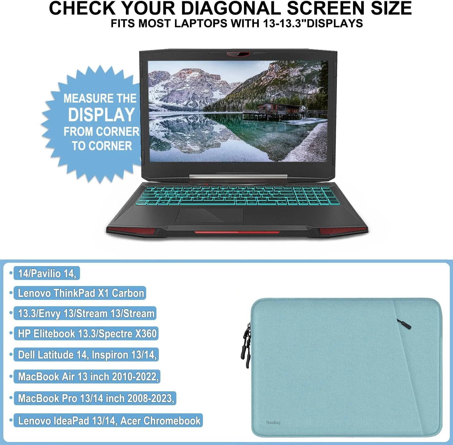 Laptop Sleeve Case 13.3 inch, Shockproof Protective Computer Cover with Accessories Pocket, Laptop Bag Compatible with MacBook Air/Pro 13-13.3 inch, Compatible for MacBook Pro 14 inch, LightBlue