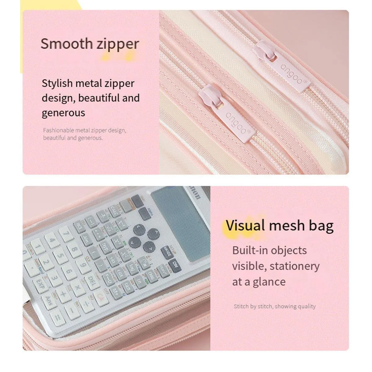 Large Capacity Transparent Mesh Pencil Case School Exam Stationery Bag Boy Girl