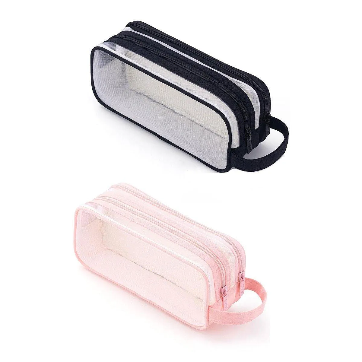 Large Capacity Transparent Mesh Pencil Case School Exam Stationery Bag Boy Girl