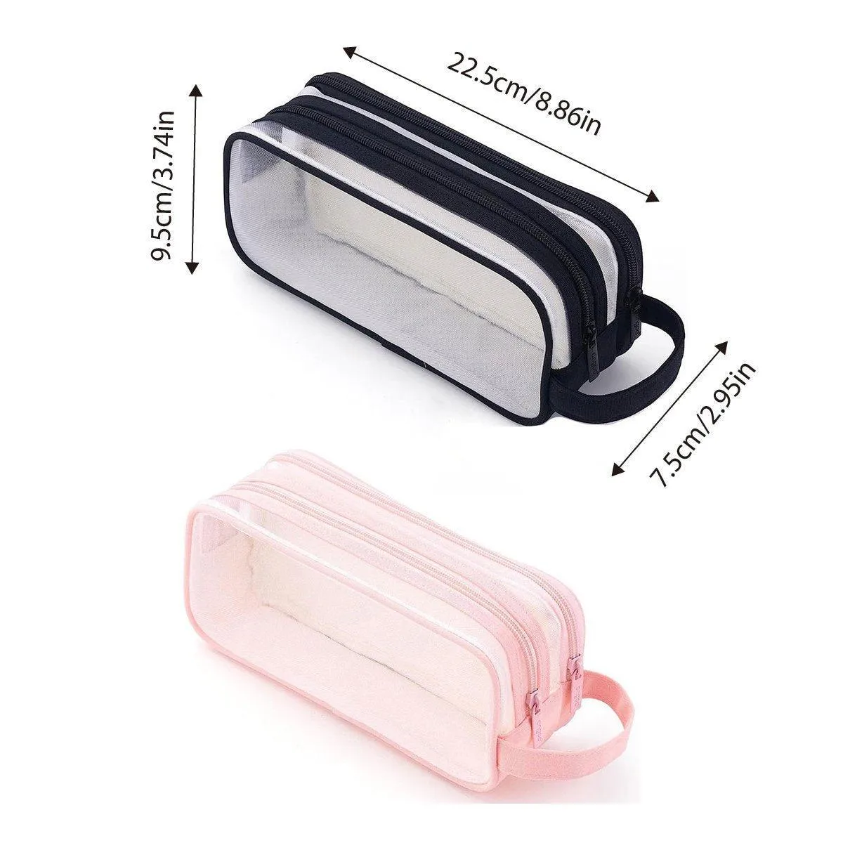 Large Capacity Transparent Mesh Pencil Case School Exam Stationery Bag Boy Girl