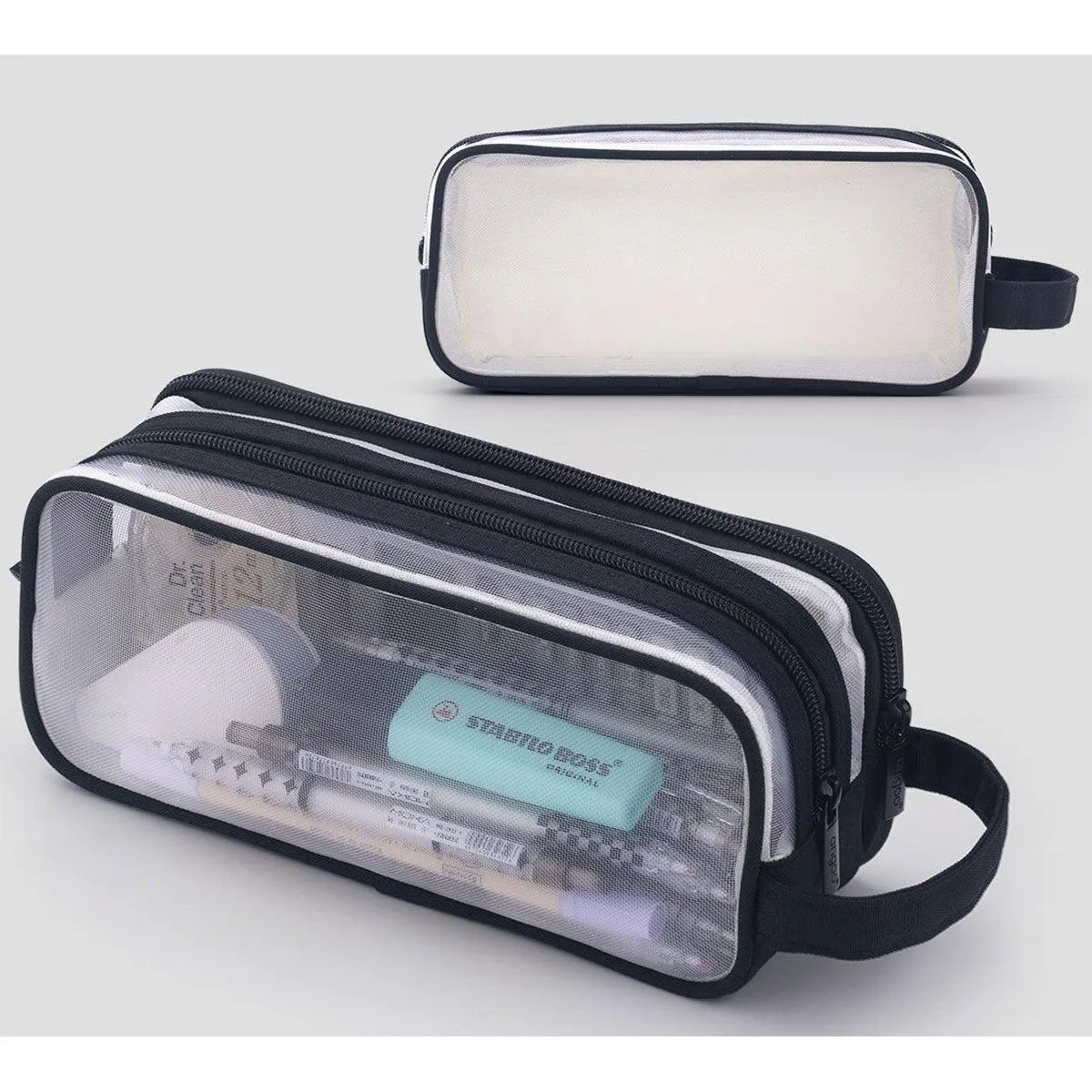Large Capacity Transparent Mesh Pencil Case School Exam Stationery Bag Boy Girl