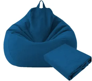 Large Small Lazy Sofas Cover Chairs Without Filler Linen Cloth Lounger Seat Bean Bag Pouf Puff Couch Tatami Living Room Beanbags (Blue, 100x120cm)