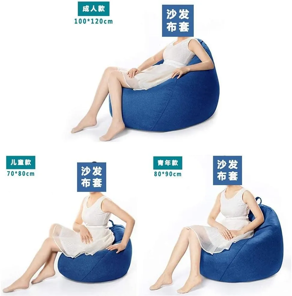 Large Small Lazy Sofas Cover Chairs Without Filler Linen Cloth Lounger Seat Bean Bag Pouf Puff Couch Tatami Living Room Beanbags (Blue, 100x120cm)