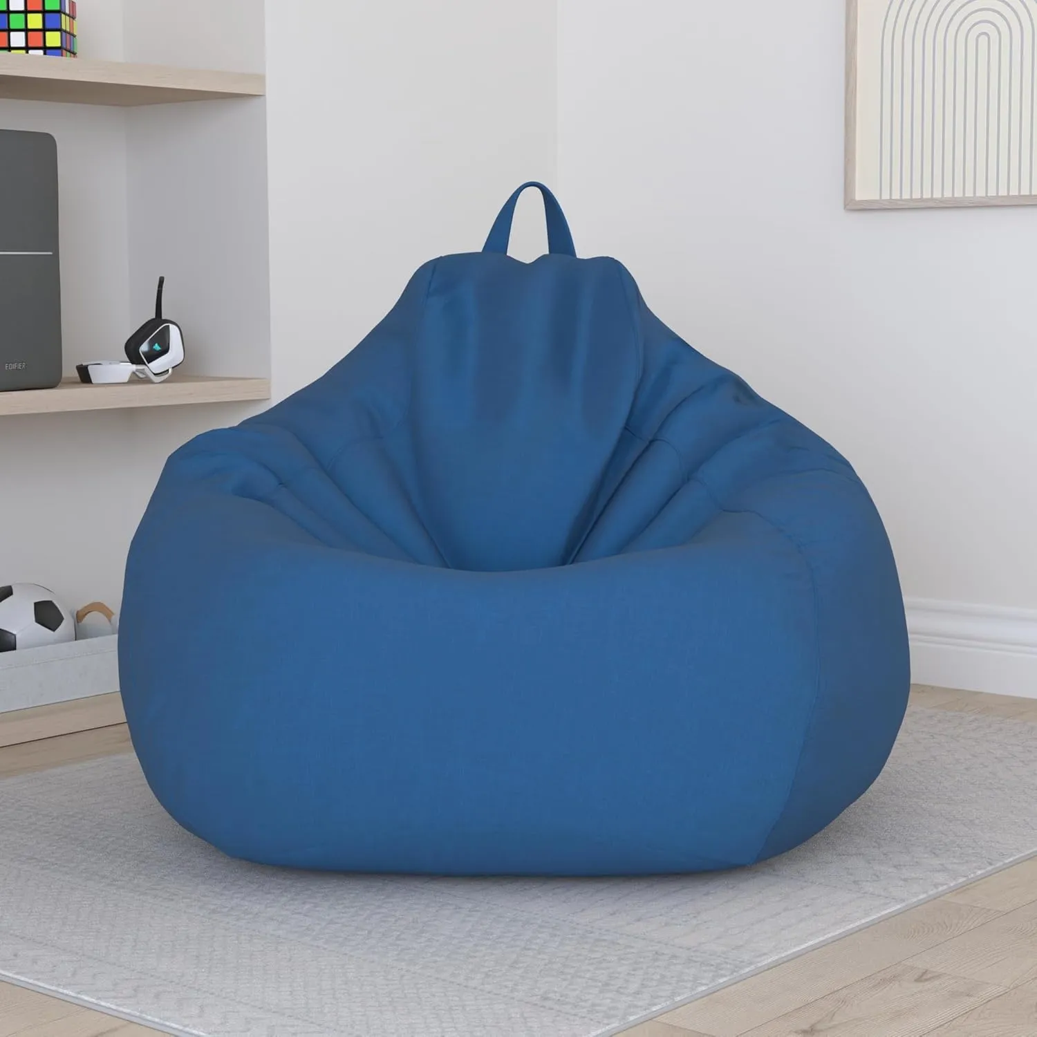 Large Small Lazy Sofas Cover Chairs Without Filler Linen Cloth Lounger Seat Bean Bag Pouf Puff Couch Tatami Living Room Beanbags (Blue, 100x120cm)