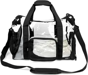 Large Transparent Bag with Shoe Compartment, Transparent Gym Bag with Adjustable Shoulder Strap for Home, Travel and Sporting Events - Black