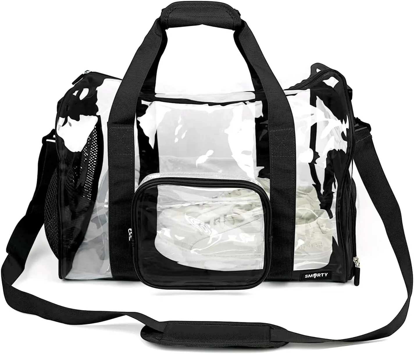 Large Transparent Bag with Shoe Compartment, Transparent Gym Bag with Adjustable Shoulder Strap for Home, Travel and Sporting Events - Black