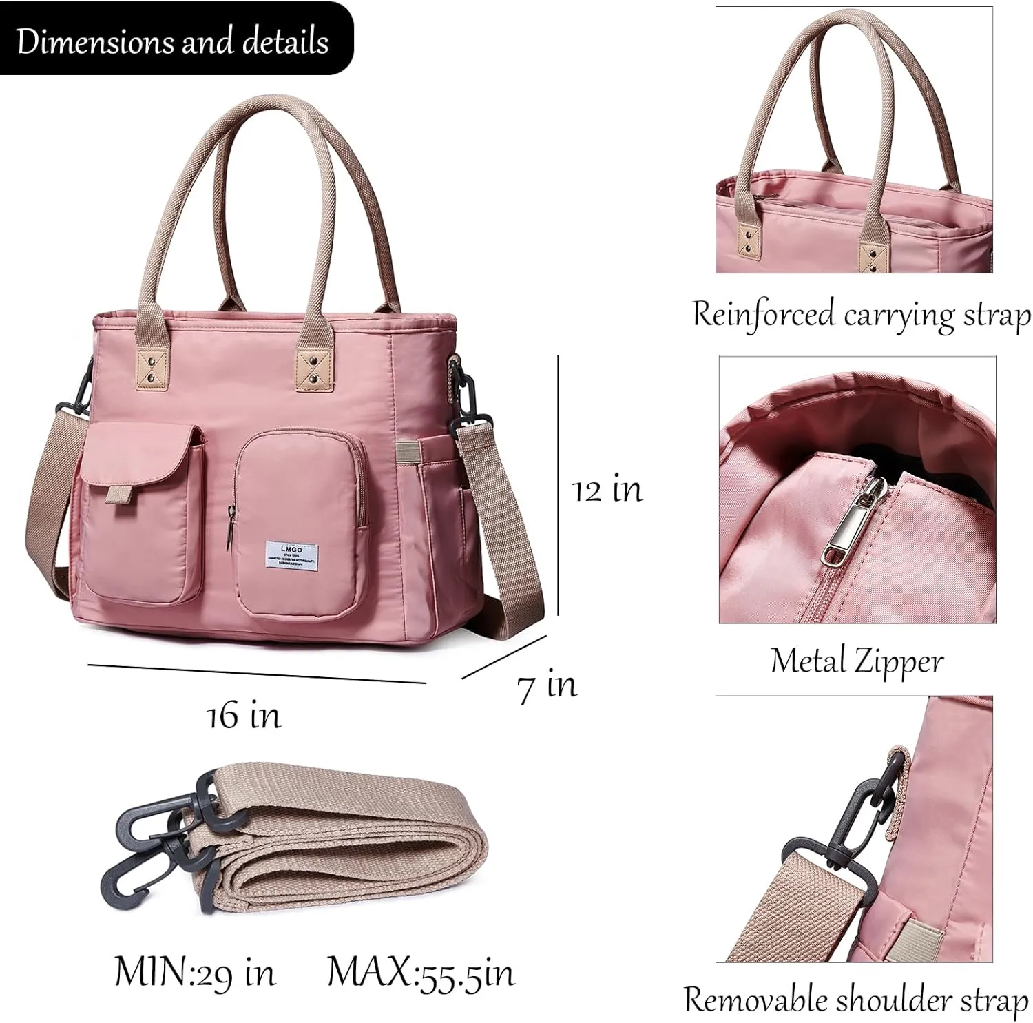 Large Utility Tote Bag with Multi-pockets and Compartment for Travel & Work