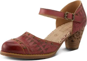 L'Artiste Women's NIOBELLA Hand-Painted Hook-and-Loop Mary Jane – Geometric Design, Decorative Buckle, Faux Stacked Heel
