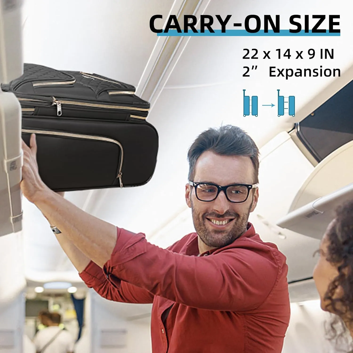 LARVENDER Softside Carry On Luggage 4 Piece, Expandable Carry On Luggage 22x14x9 Airline Approved Underseat Suitcase with Spinner Wheels TSA Lock, Black (16/20/BP/TB)