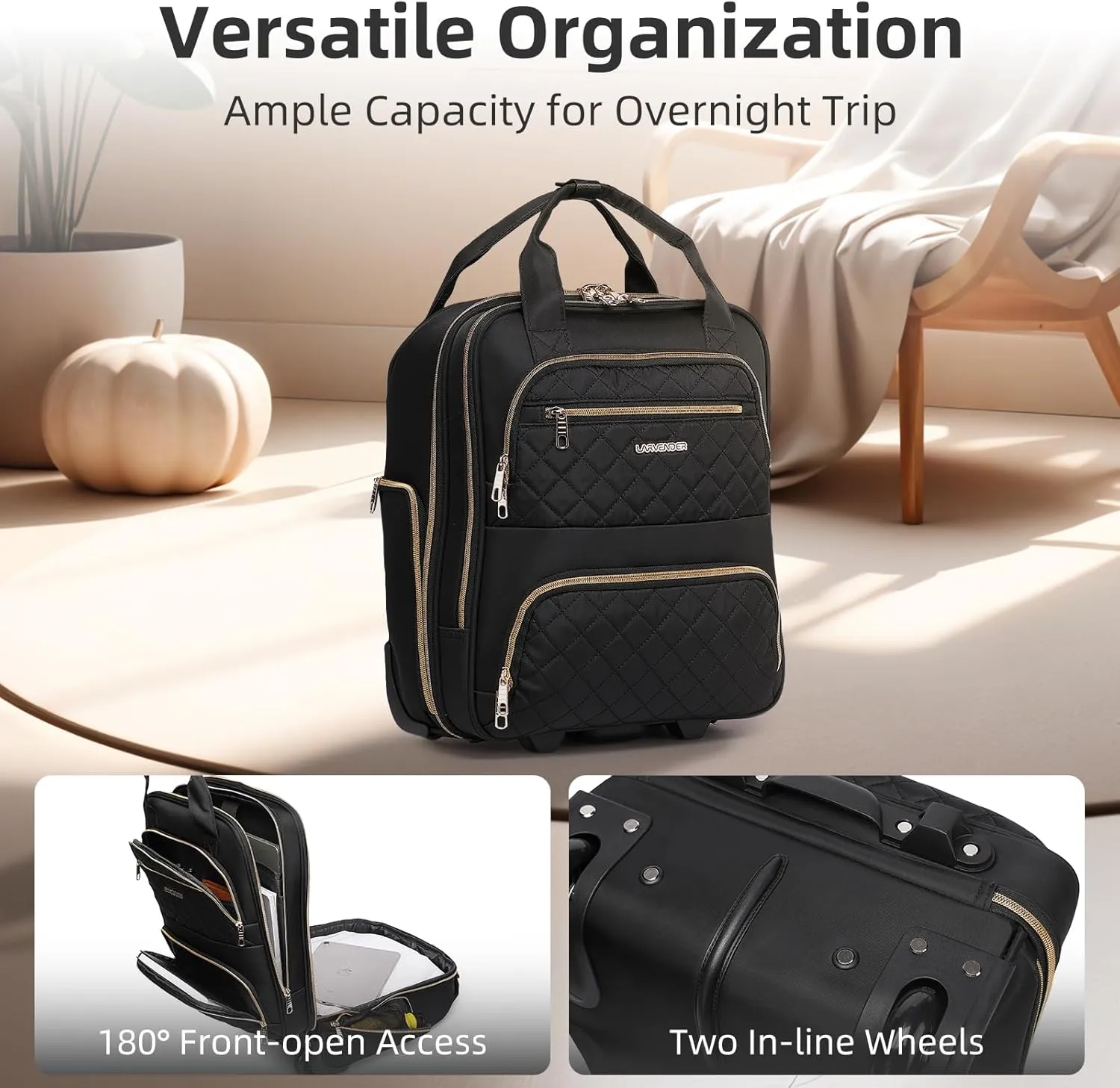 LARVENDER Softside Carry On Luggage 4 Piece, Expandable Carry On Luggage 22x14x9 Airline Approved Underseat Suitcase with Spinner Wheels TSA Lock, Black (16/20/BP/TB)