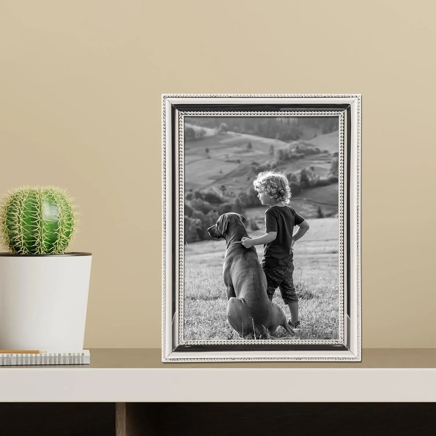 Lawrence Frames 510757 Metal Picture Frame Silver-Plate with Delicate Beading, 5 by 7-Inch