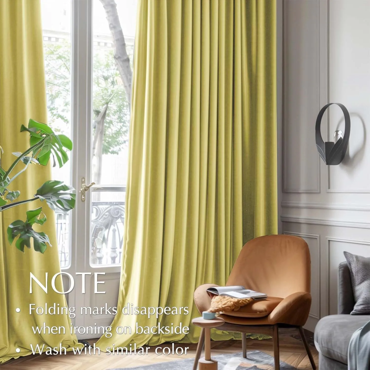 Lazzzy Light Green Velvet Blackout Curtains 84 Inches Long Thermal Insulated Drapes for Bedroom Living Room Darkening Window Treatments Rod Pocket 2 Panels, Citron