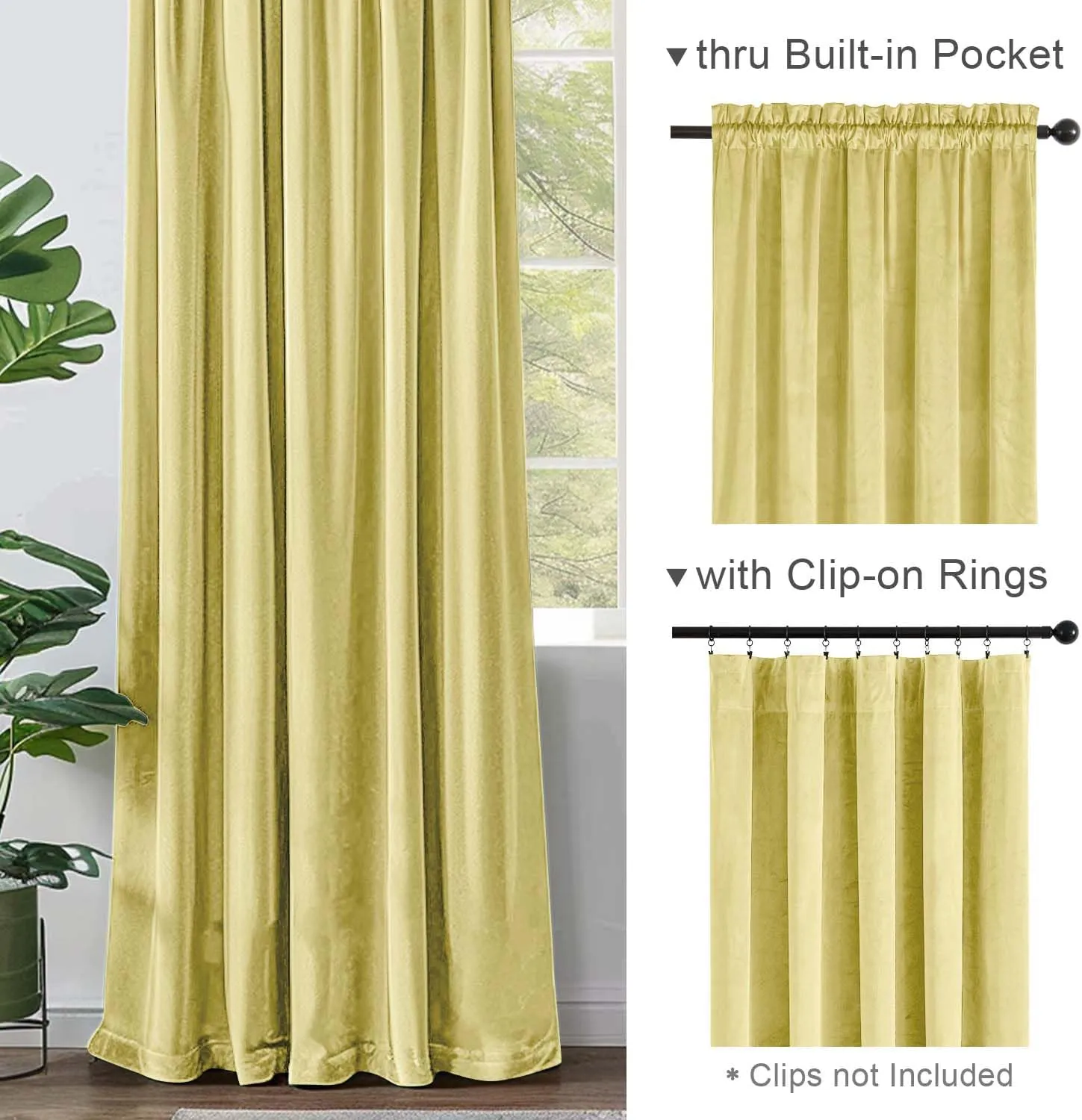 Lazzzy Light Green Velvet Blackout Curtains 84 Inches Long Thermal Insulated Drapes for Bedroom Living Room Darkening Window Treatments Rod Pocket 2 Panels, Citron