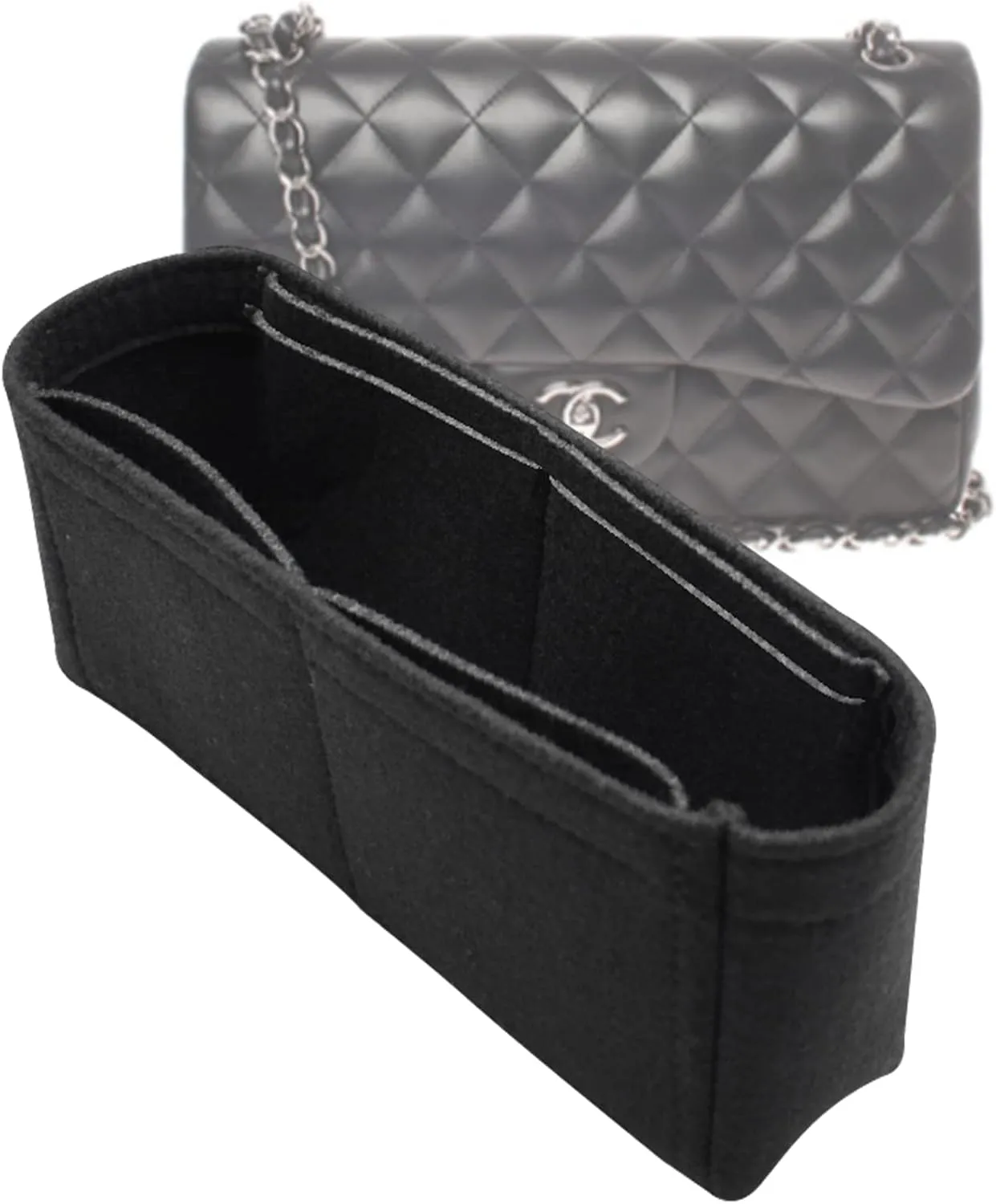 Lckaey Bag Organizer Insert for Classic Flap Medium bag Shaper Purse Insert - Premium Handbag Felt Organizer 2009black-M