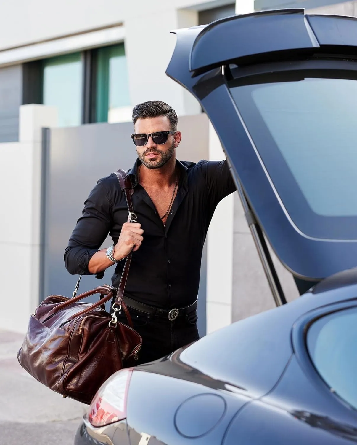 Leather Duffel Bag Weekend Bag Gym Large Travel Bag - Time Resistance