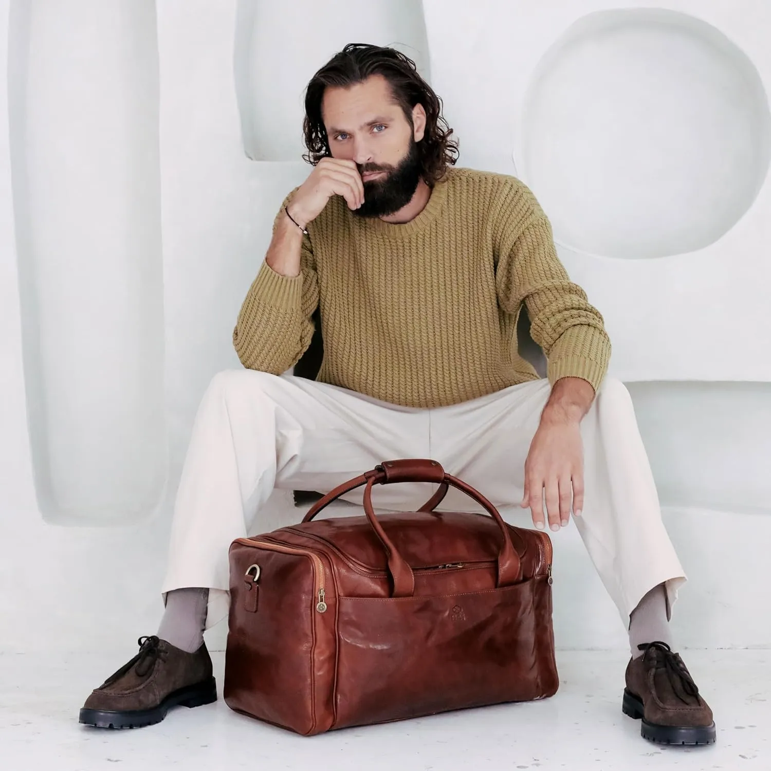 Leather Duffel Bag Weekend Bag Gym Large Travel Bag - Time Resistance