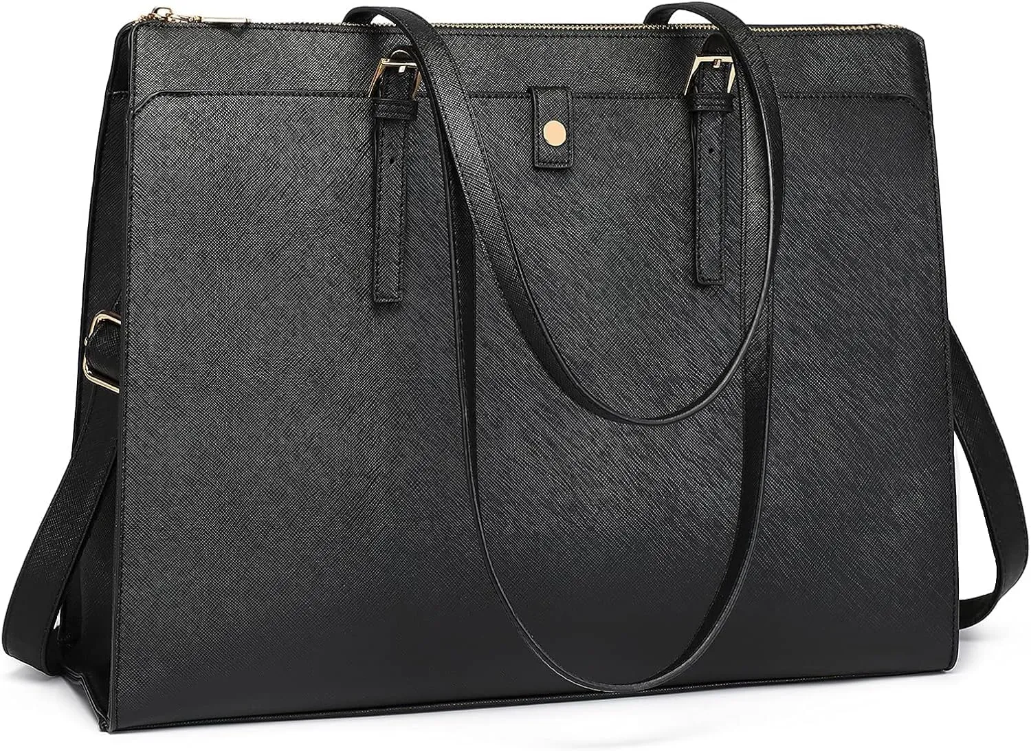 Leather Laptop Tote Bag for Women 15.6 Inch Computer Briefcase - Waterproof Large Capacity Classy Business Tote for Work - Black
