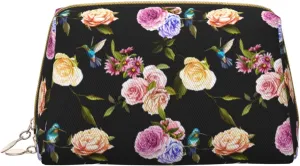 Leather Makeup Bag, Carnation Hummingbird Black Cosmetic Bags Travel Toiletry Bag for Women, Make up Bag, Large Capacity Makeup Bag Organizer, Cute Makeup Pouch Makeup Case
