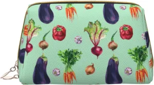 Leather Makeup Bag, onion garlic Eggplant Cosmetic Bags Travel Toiletry Bag for Women, Make up Bag, Large Capacity Makeup Bag Organizer, Cute Makeup Pouch Makeup Case