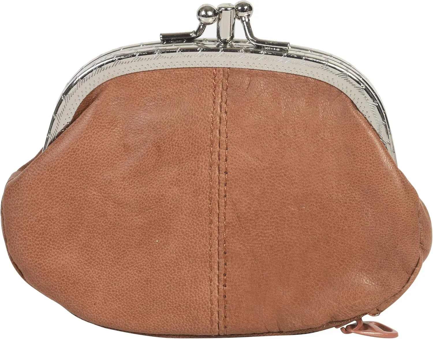 LeatherBoss Coin Purse Double Frame With Zipper Pocket (Tan)
