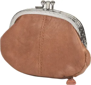 LeatherBoss Coin Purse Double Frame With Zipper Pocket (Tan)