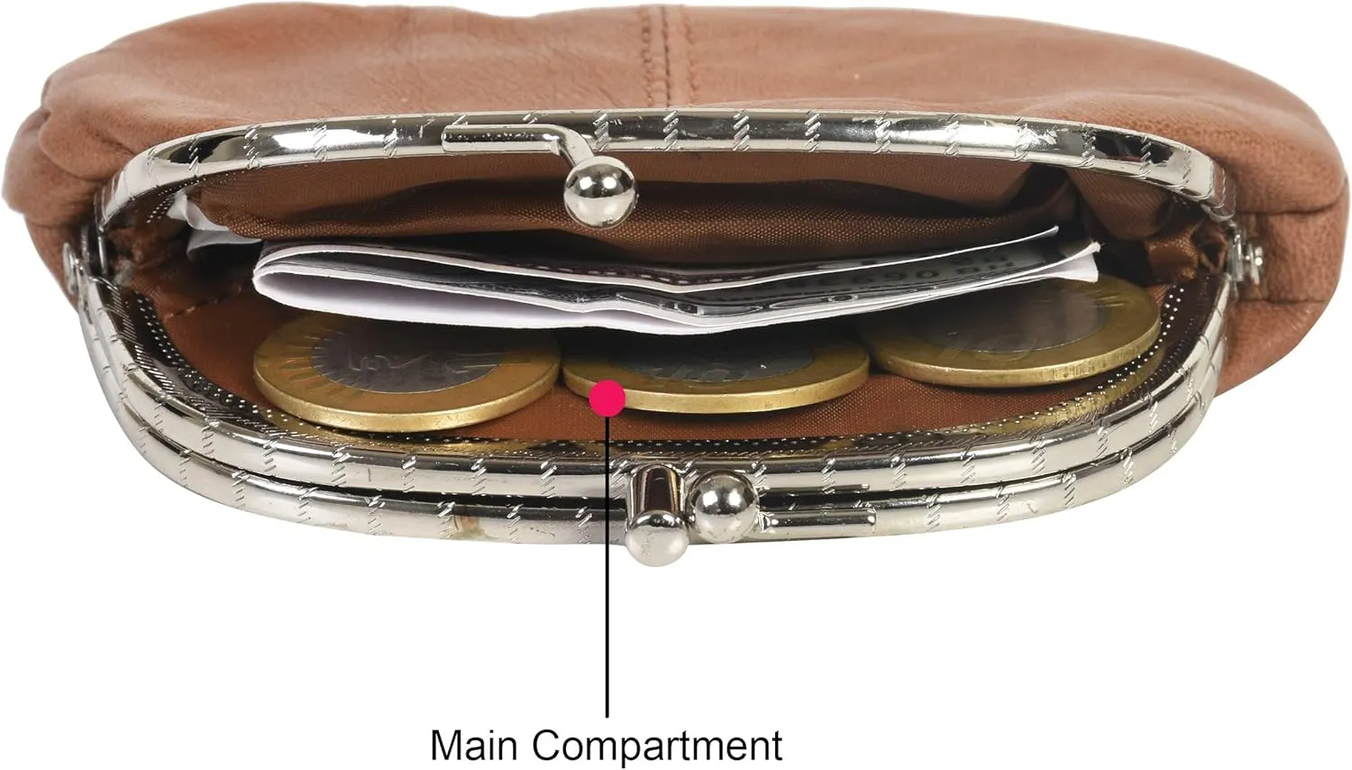 LeatherBoss Coin Purse Double Frame With Zipper Pocket (Tan)