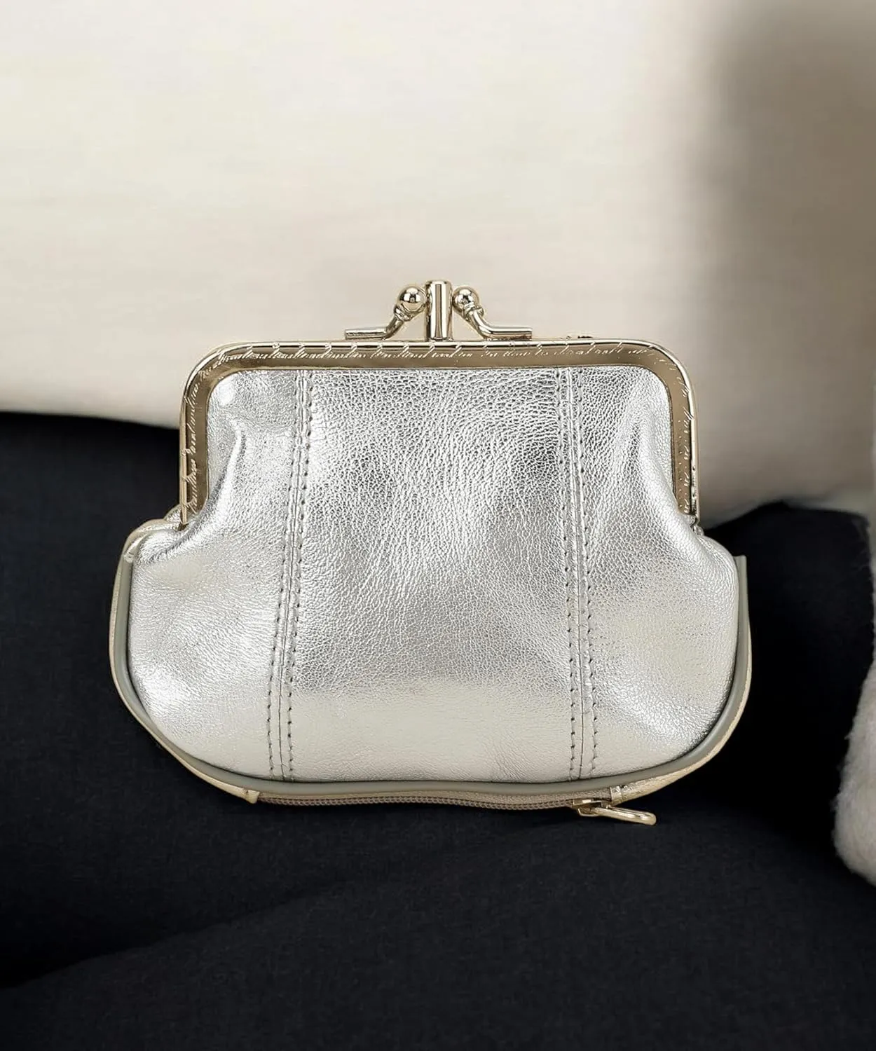 Leatherboss Genuine Leather Double Frame Coin Purse Wallet with Zipper Pocket