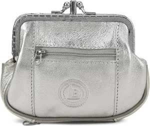Leatherboss Genuine Leather Double Frame Coin Purse Wallet with Zipper Pocket