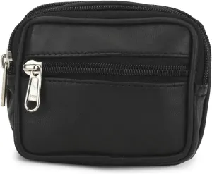 Leatherboss Genuine Leather Travel Outdoor Hiking Belt Pouch with Zipper Pocket Wallet for men women (Black)
